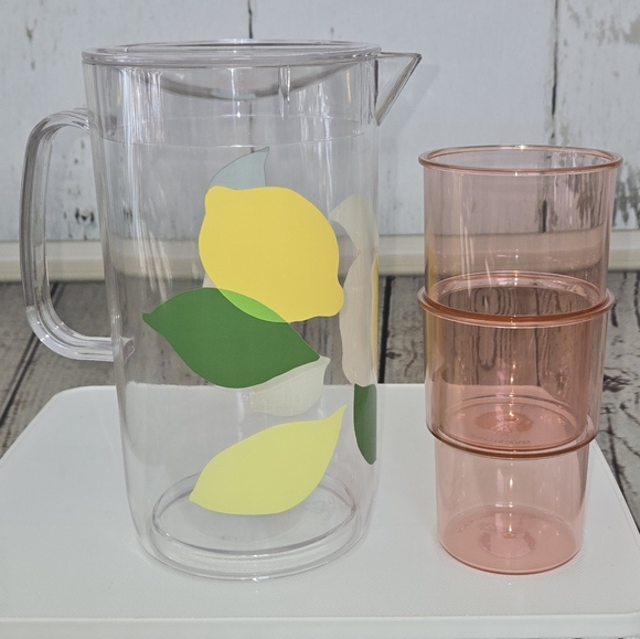 NIB Kate Spade Lemonade Pitcher 2 Cups with Lid for pitcher - Picture 2 of 7